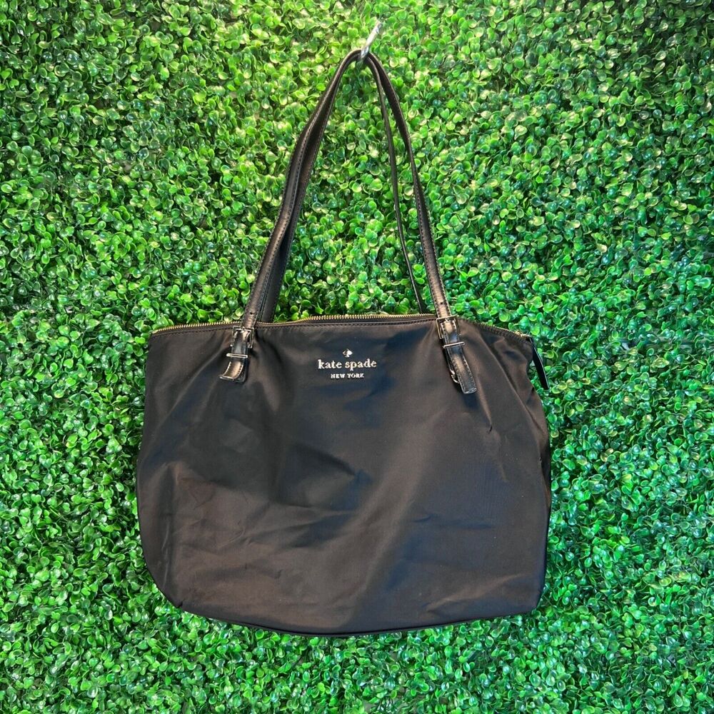 Kate Spade Designer Black Nylon Leather Trim Zip Top Tote Handbag Purse